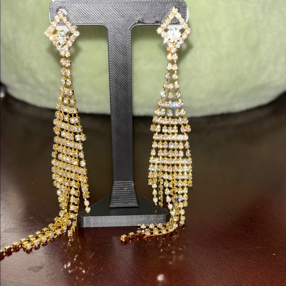 Gold and Shimmery Dangle Earrings - Picture 1 of 10